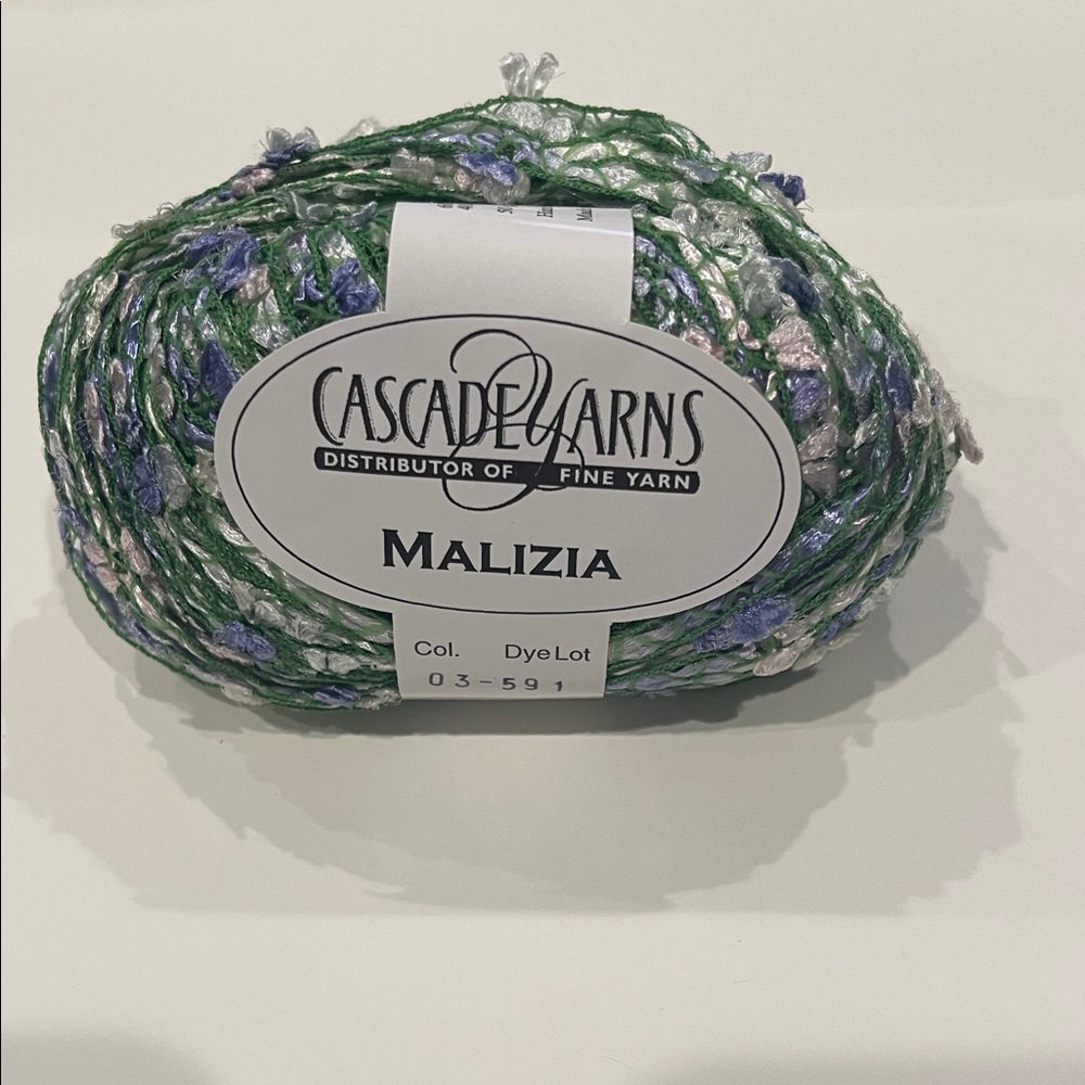 Cascade Yarns Malizia Green and Periwinkle Yarn color 03. 11 skeins